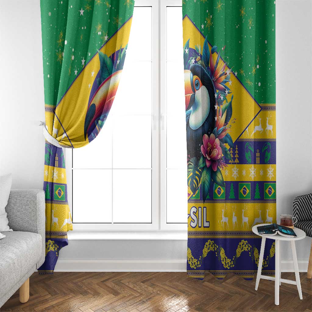 Brazil Christmas Window Curtain Toco Toucan Flag Style - Wonder Print Shop