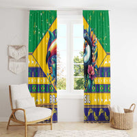 Brazil Christmas Window Curtain Toco Toucan Flag Style - Wonder Print Shop