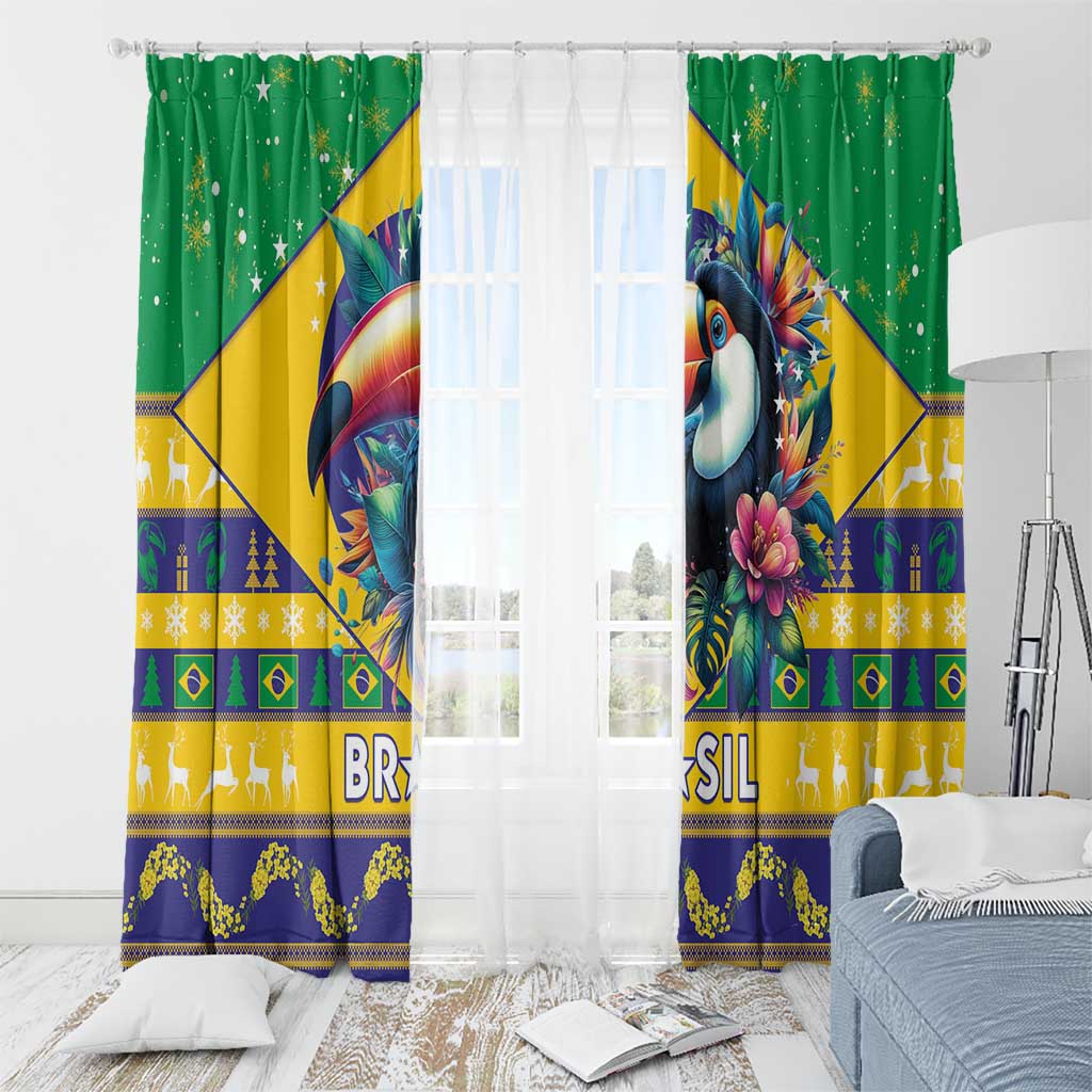 Brazil Christmas Window Curtain Toco Toucan Flag Style - Wonder Print Shop