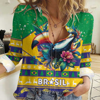 Brazil Christmas Women Casual Shirt Toco Toucan Flag Style - Wonder Print Shop