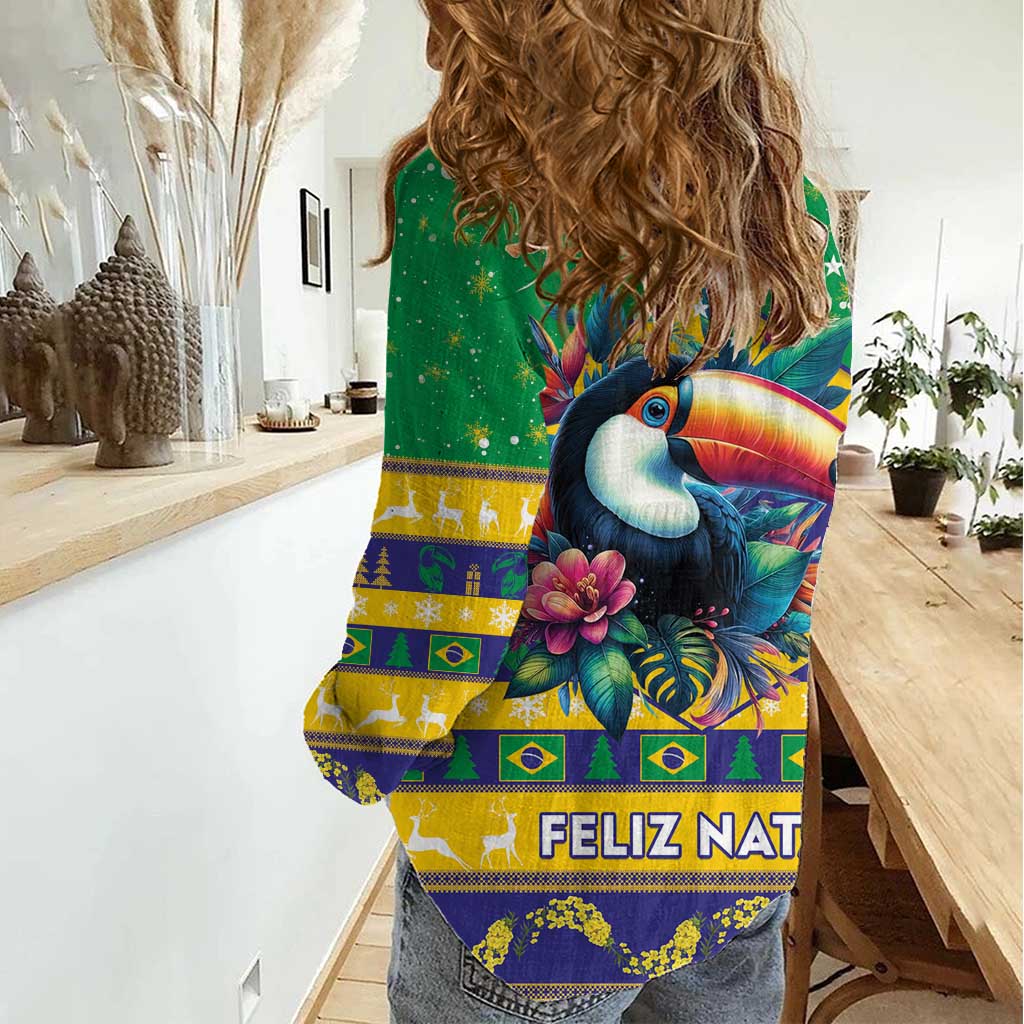 Brazil Christmas Women Casual Shirt Toco Toucan Flag Style - Wonder Print Shop