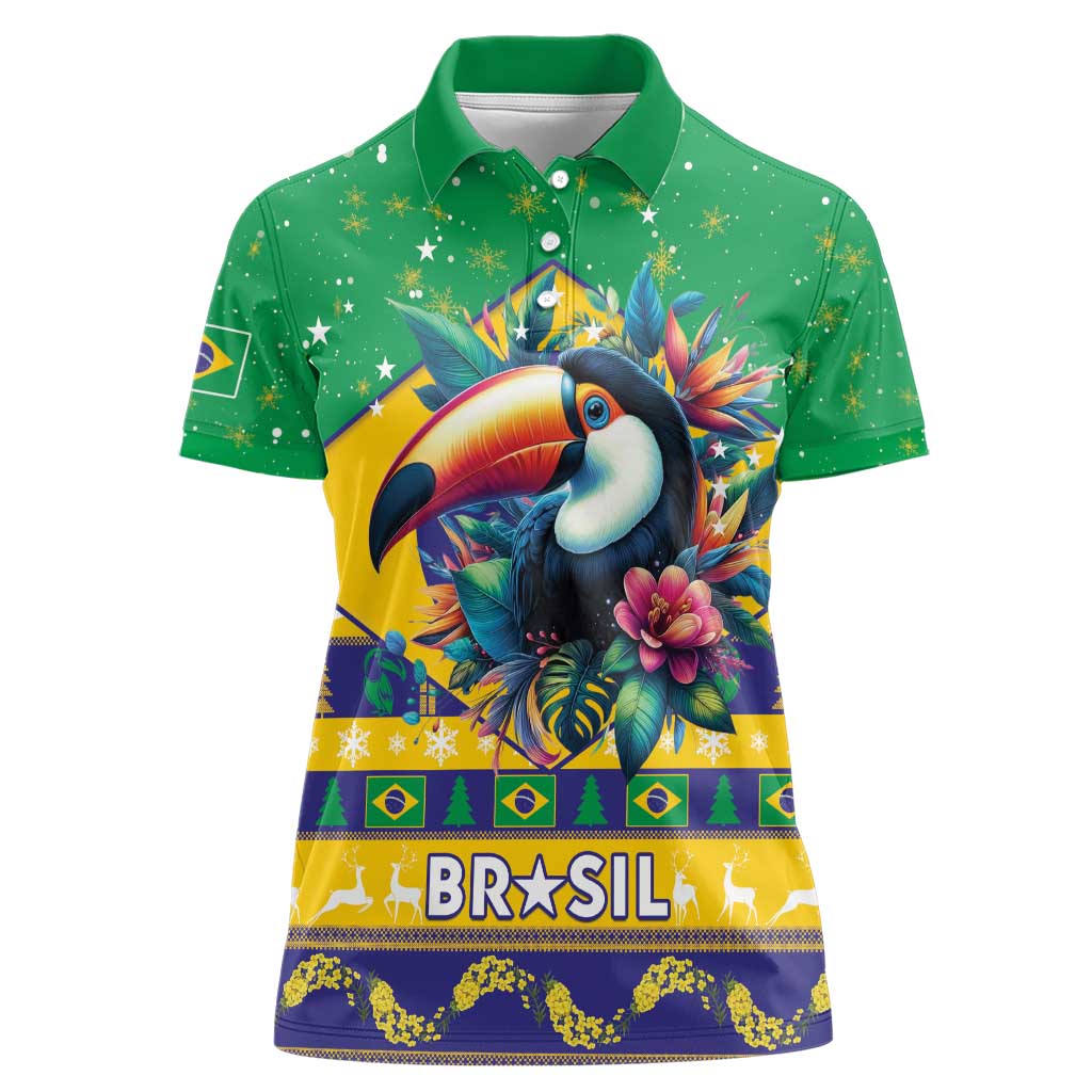 Brazil Christmas Women Polo Shirt Toco Toucan Flag Style - Wonder Print Shop