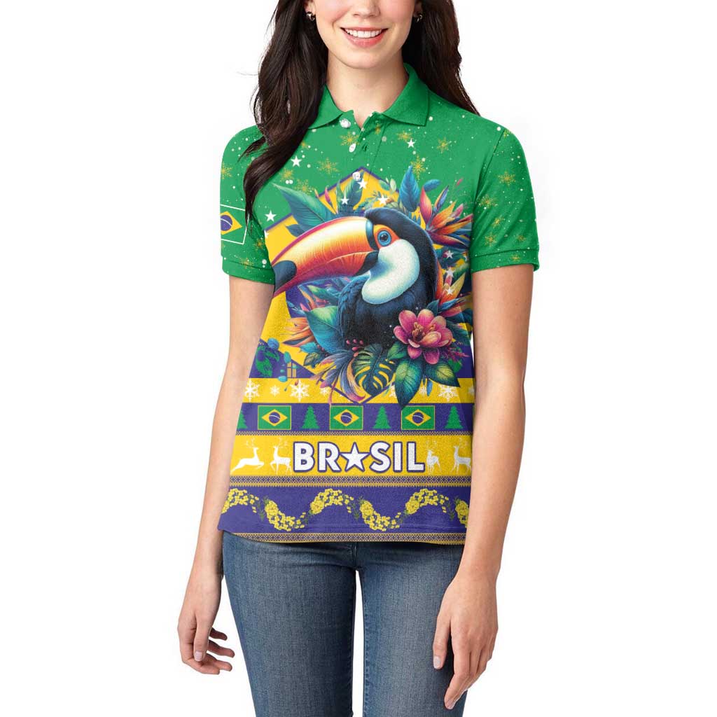 Brazil Christmas Women Polo Shirt Toco Toucan Flag Style - Wonder Print Shop