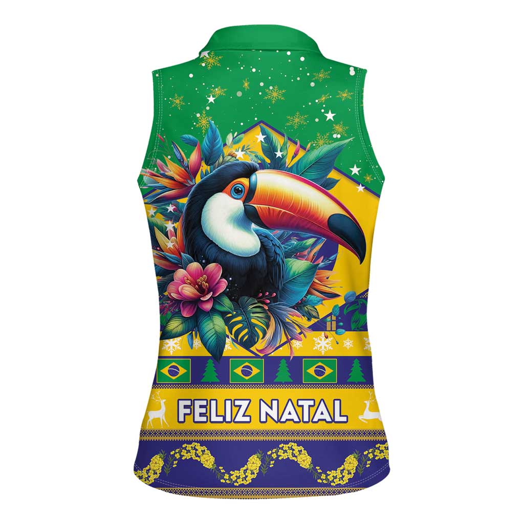 Brazil Christmas Women Sleeveless Polo Shirt Toco Toucan Flag Style - Wonder Print Shop