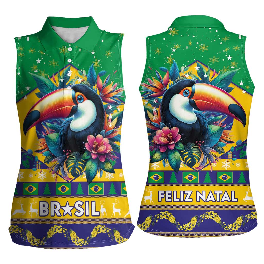 Brazil Christmas Women Sleeveless Polo Shirt Toco Toucan Flag Style - Wonder Print Shop