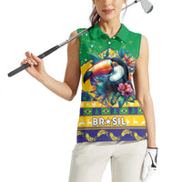 Brazil Christmas Women Sleeveless Polo Shirt Toco Toucan Flag Style - Wonder Print Shop