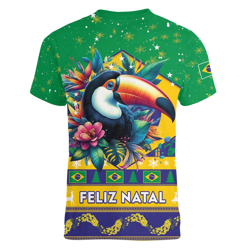 Brazil Christmas Women V-Neck T-Shirt Toco Toucan Flag Style - Wonder Print Shop