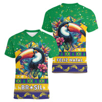 Brazil Christmas Women V-Neck T-Shirt Toco Toucan Flag Style - Wonder Print Shop