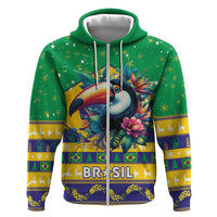 Brazil Christmas Zip Hoodie Toco Toucan Flag Style - Wonder Print Shop