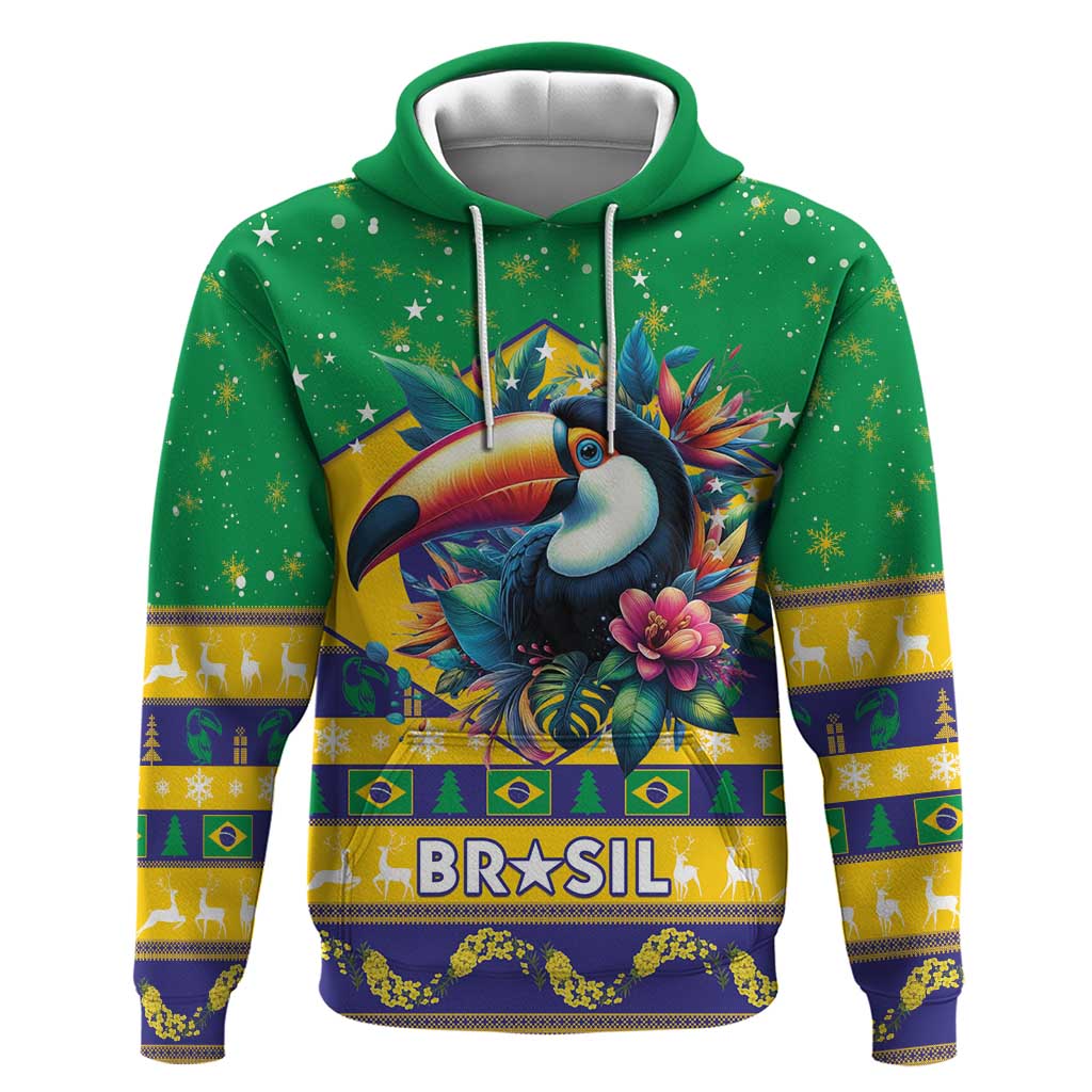 Brazil Christmas Zip Hoodie Toco Toucan Flag Style - Wonder Print Shop