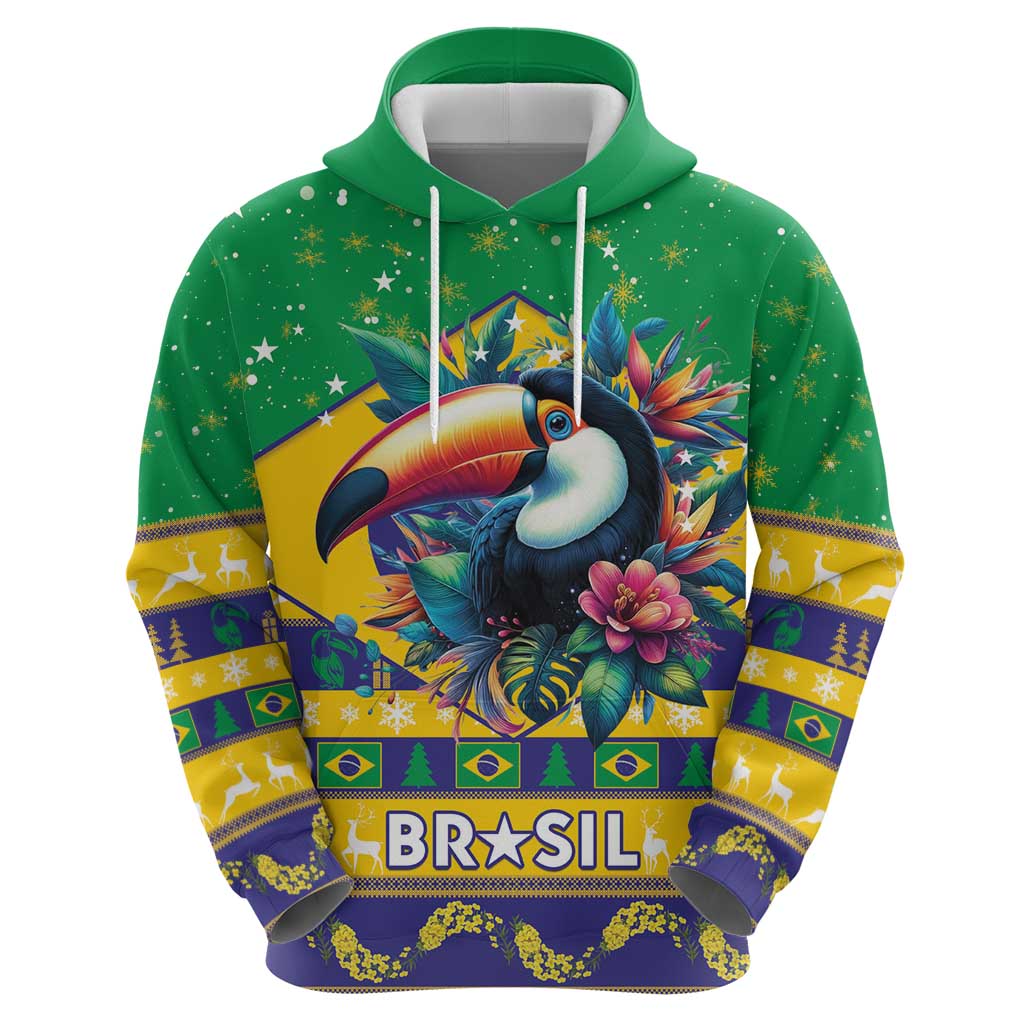 Brazil Christmas Zip Hoodie Toco Toucan Flag Style - Wonder Print Shop