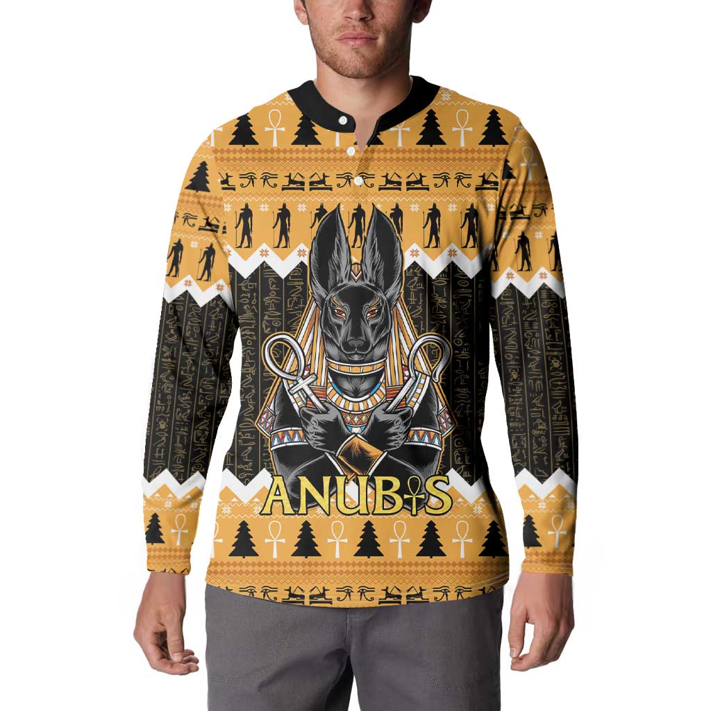Ancient Egyptian Christmas Button Sweatshirt Anubis Eid Milad Majid - Wonder Print Shop