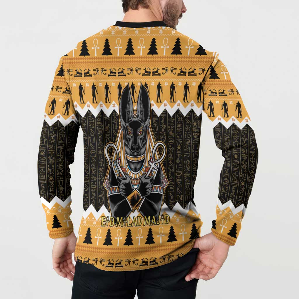 Ancient Egyptian Christmas Button Sweatshirt Anubis Eid Milad Majid - Wonder Print Shop