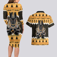 Ancient Egyptian Christmas Couples Matching Long Sleeve Bodycon Dress and Hawaiian Shirt Anubis Eid Milad Majid - Wonder Print Shop