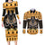 Ancient Egyptian Christmas Couples Matching Long Sleeve Bodycon Dress and Long Sleeve Button Shirt Anubis Eid Milad Majid - Wonder Print Shop