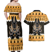 Ancient Egyptian Christmas Couples Matching Off Shoulder Maxi Dress and Hawaiian Shirt Anubis Eid Milad Majid - Wonder Print Shop