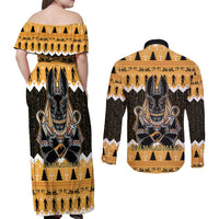 Ancient Egyptian Christmas Couples Matching Off Shoulder Maxi Dress and Long Sleeve Button Shirt Anubis Eid Milad Majid - Wonder Print Shop