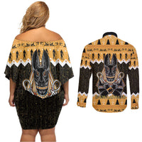 Ancient Egyptian Christmas Couples Matching Off Shoulder Short Dress and Long Sleeve Button Shirt Anubis Eid Milad Majid - Wonder Print Shop