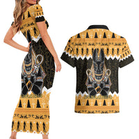 Ancient Egyptian Christmas Couples Matching Short Sleeve Bodycon Dress and Hawaiian Shirt Anubis Eid Milad Majid - Wonder Print Shop