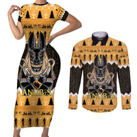 Ancient Egyptian Christmas Couples Matching Short Sleeve Bodycon Dress and Long Sleeve Button Shirt Anubis Eid Milad Majid - Wonder Print Shop