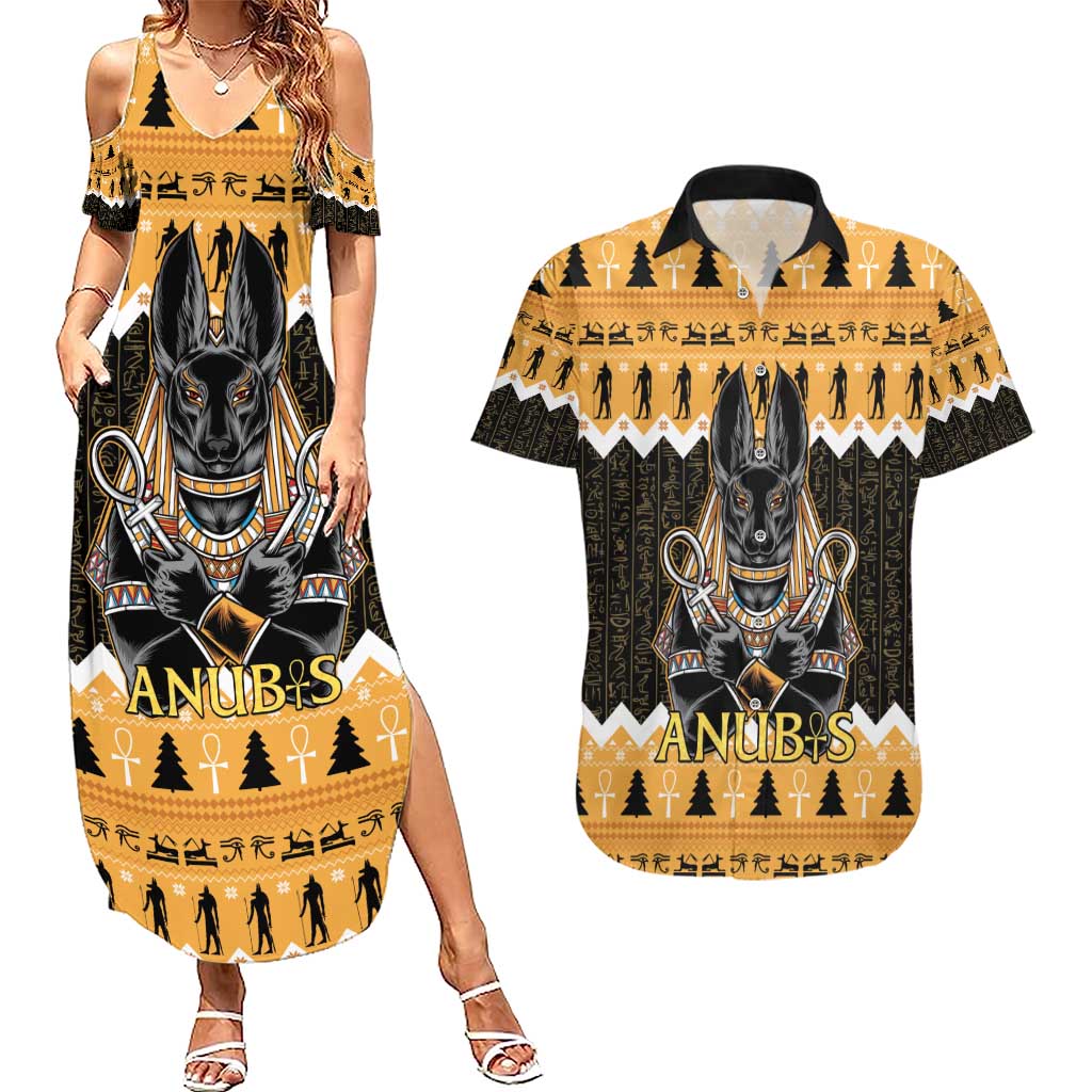 Ancient Egyptian Christmas Couples Matching Summer Maxi Dress and Hawaiian Shirt Anubis Eid Milad Majid - Wonder Print Shop