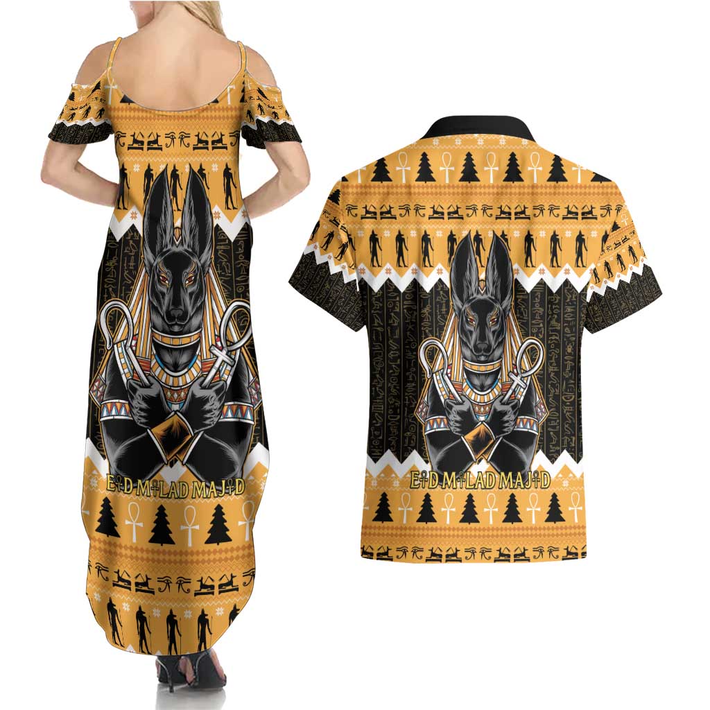 Ancient Egyptian Christmas Couples Matching Summer Maxi Dress and Hawaiian Shirt Anubis Eid Milad Majid - Wonder Print Shop
