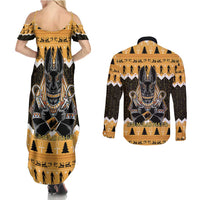 Ancient Egyptian Christmas Couples Matching Summer Maxi Dress and Long Sleeve Button Shirt Anubis Eid Milad Majid - Wonder Print Shop