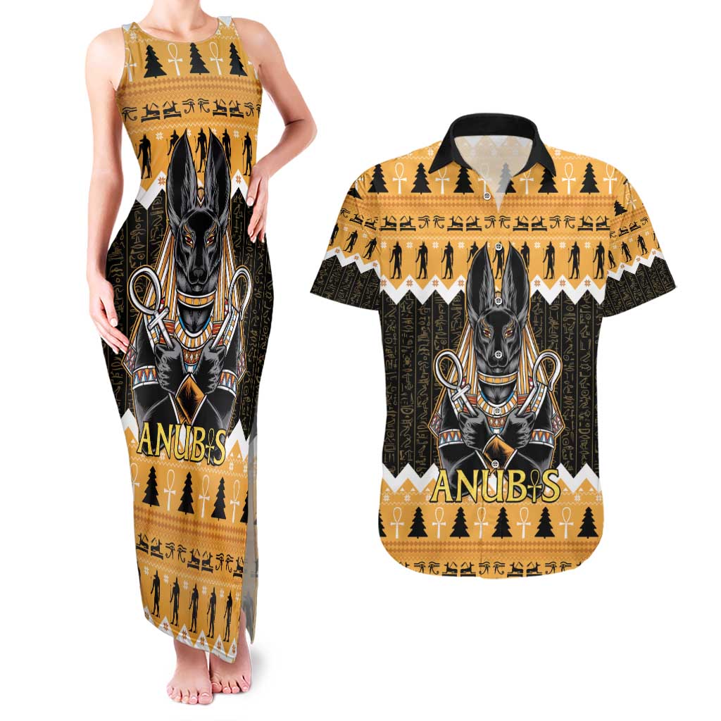 Ancient Egyptian Christmas Couples Matching Tank Maxi Dress and Hawaiian Shirt Anubis Eid Milad Majid - Wonder Print Shop