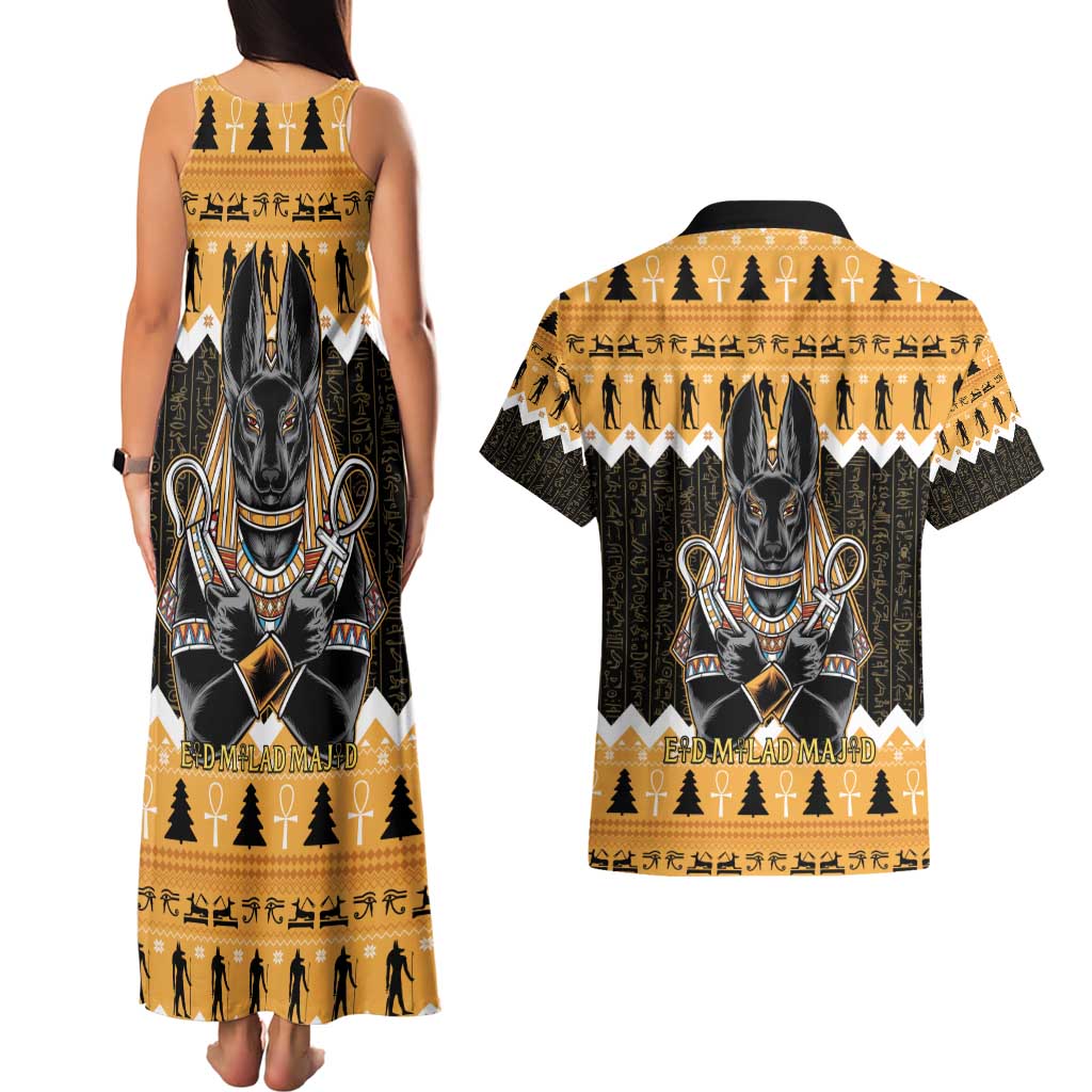 Ancient Egyptian Christmas Couples Matching Tank Maxi Dress and Hawaiian Shirt Anubis Eid Milad Majid - Wonder Print Shop