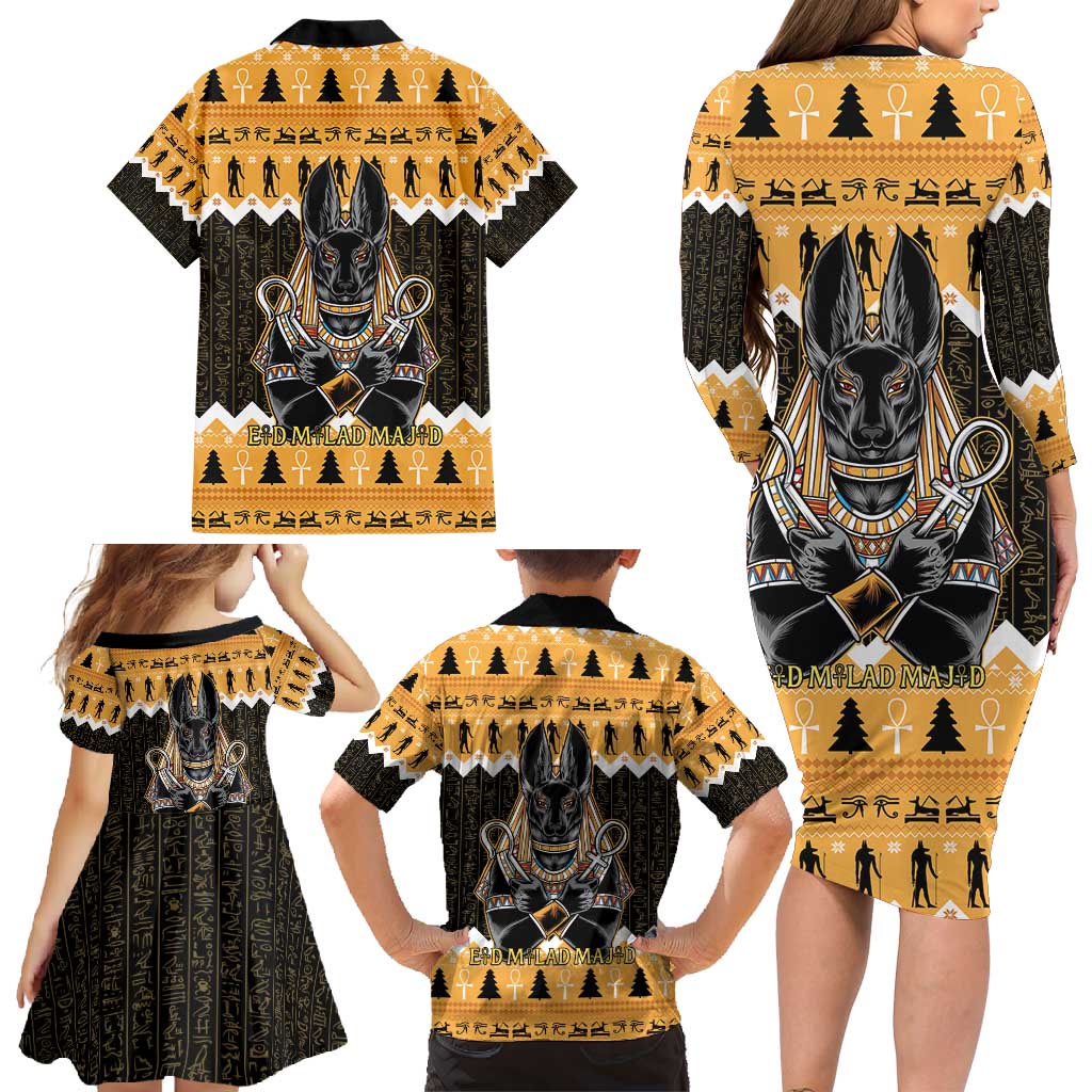 Ancient Egyptian Christmas Family Matching Long Sleeve Bodycon Dress and Hawaiian Shirt Anubis Eid Milad Majid - Wonder Print Shop