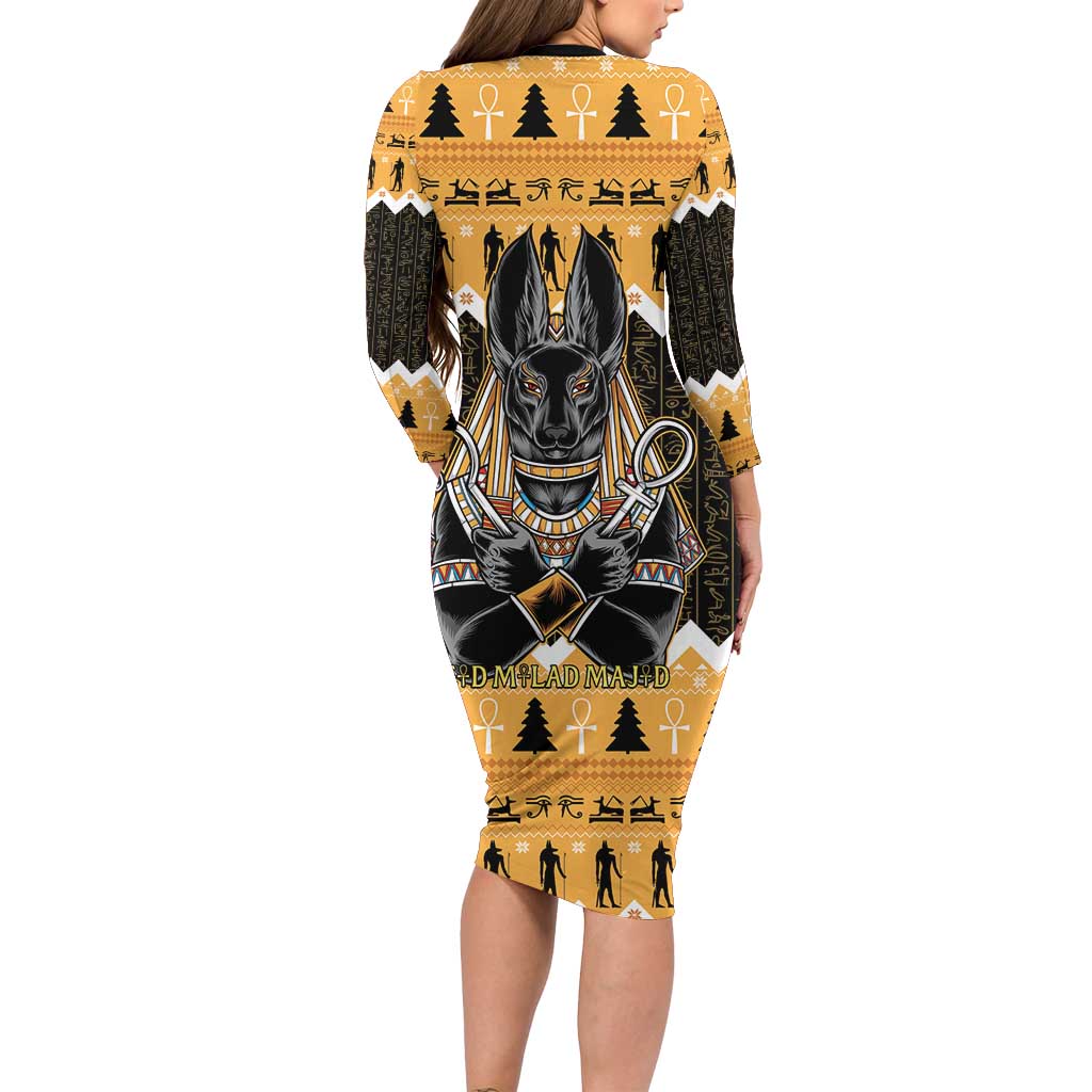 Ancient Egyptian Christmas Family Matching Long Sleeve Bodycon Dress and Hawaiian Shirt Anubis Eid Milad Majid - Wonder Print Shop