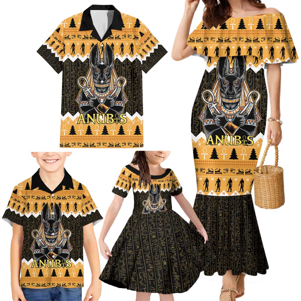 Ancient Egyptian Christmas Family Matching Mermaid Dress and Hawaiian Shirt Anubis Eid Milad Majid - Wonder Print Shop