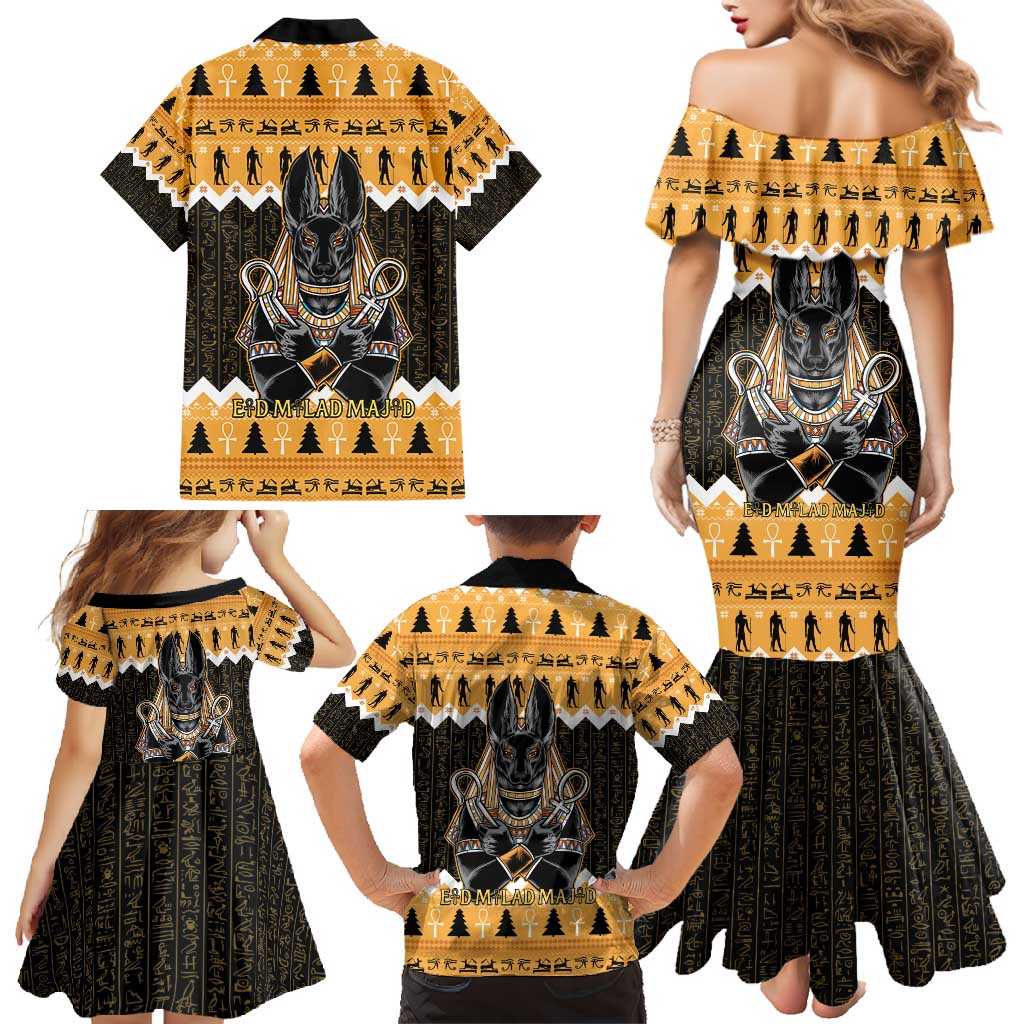 Ancient Egyptian Christmas Family Matching Mermaid Dress and Hawaiian Shirt Anubis Eid Milad Majid - Wonder Print Shop