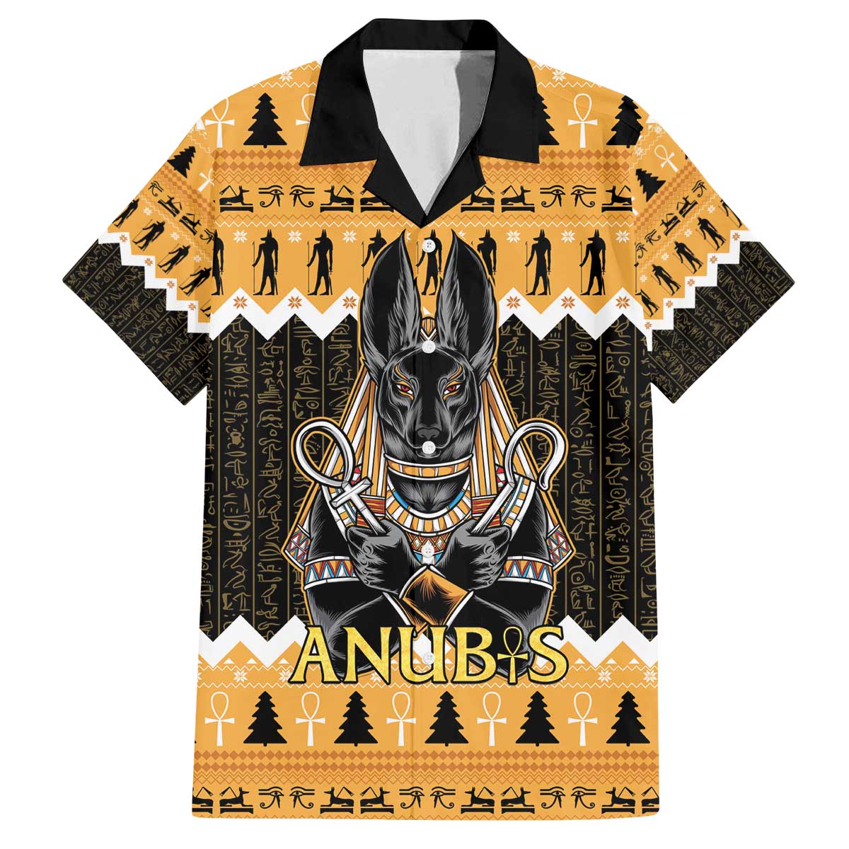 Ancient Egyptian Christmas Family Matching Off The Shoulder Long Sleeve Dress and Hawaiian Shirt Anubis Eid Milad Majid - Wonder Print Shop
