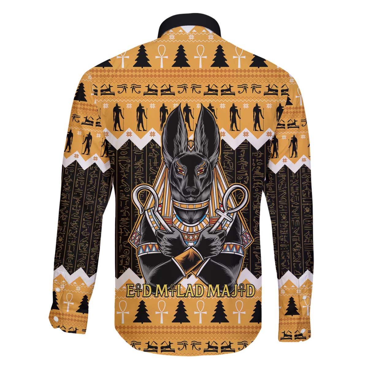Ancient Egyptian Christmas Family Matching Off The Shoulder Long Sleeve Dress and Hawaiian Shirt Anubis Eid Milad Majid - Wonder Print Shop