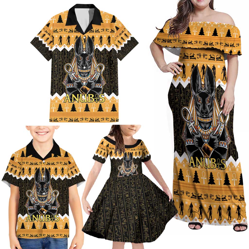Ancient Egyptian Christmas Family Matching Off Shoulder Maxi Dress and Hawaiian Shirt Anubis Eid Milad Majid - Wonder Print Shop