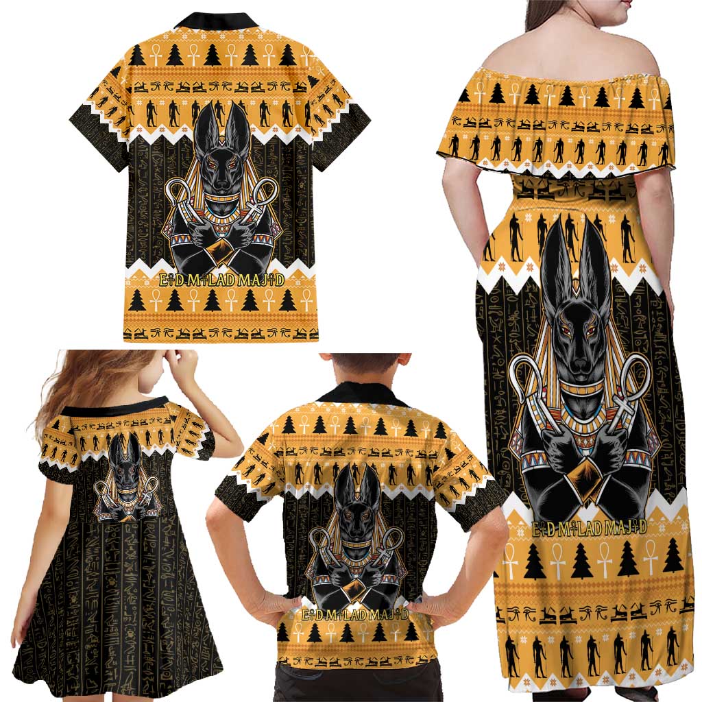 Ancient Egyptian Christmas Family Matching Off Shoulder Maxi Dress and Hawaiian Shirt Anubis Eid Milad Majid - Wonder Print Shop