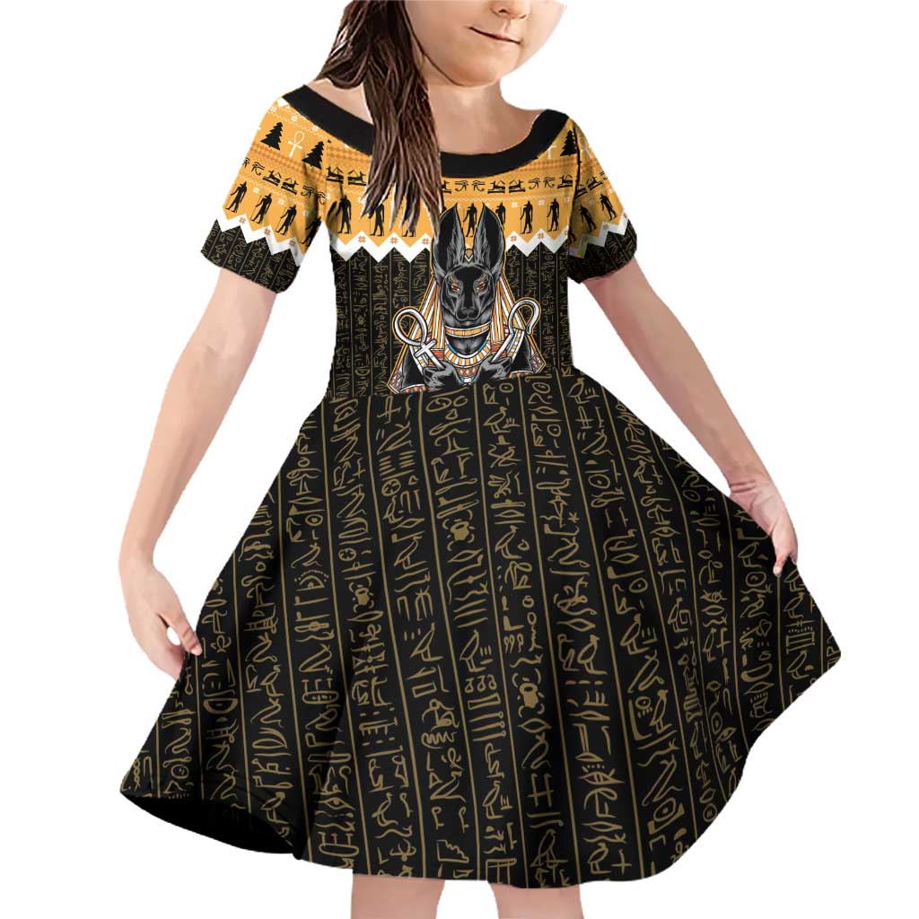Ancient Egyptian Christmas Family Matching Off Shoulder Short Dress and Hawaiian Shirt Anubis Eid Milad Majid - Wonder Print Shop