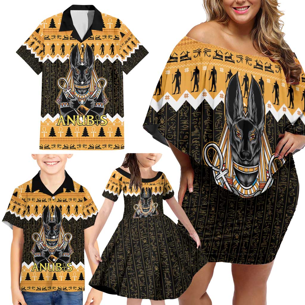 Ancient Egyptian Christmas Family Matching Off Shoulder Short Dress and Hawaiian Shirt Anubis Eid Milad Majid - Wonder Print Shop