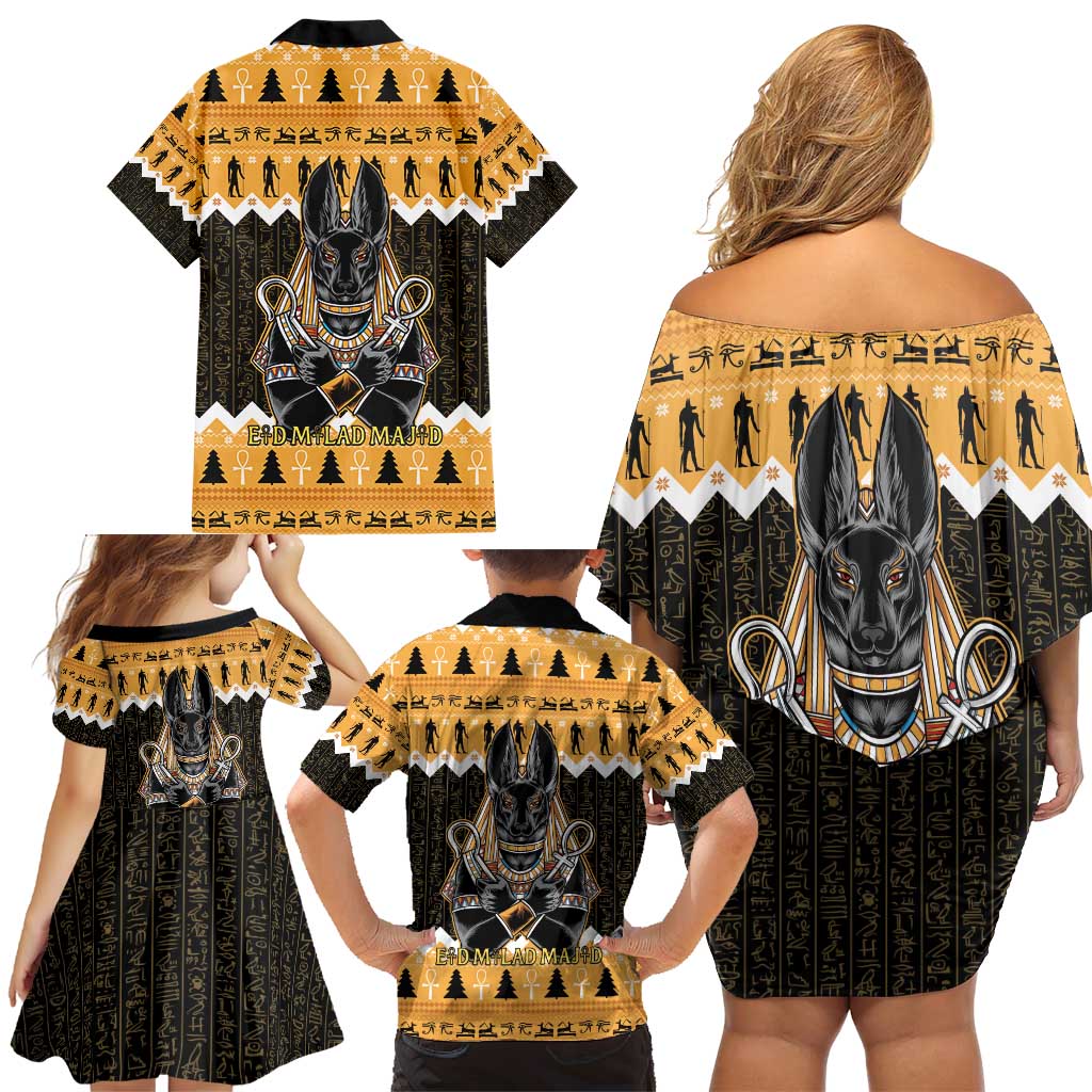 Ancient Egyptian Christmas Family Matching Off Shoulder Short Dress and Hawaiian Shirt Anubis Eid Milad Majid - Wonder Print Shop