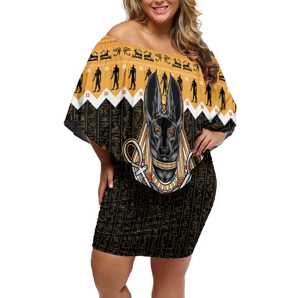 Ancient Egyptian Christmas Family Matching Off Shoulder Short Dress and Hawaiian Shirt Anubis Eid Milad Majid - Wonder Print Shop
