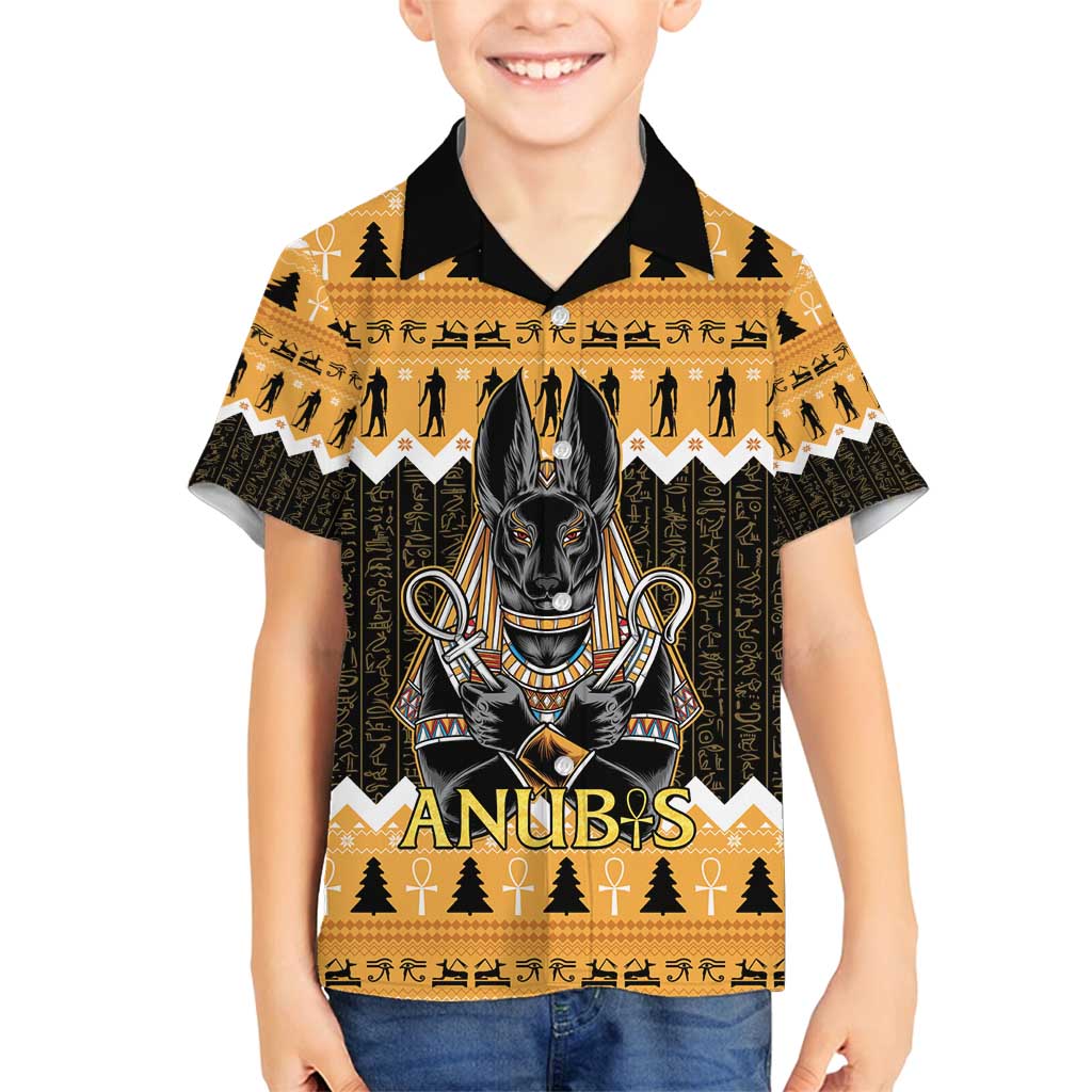 Ancient Egyptian Christmas Family Matching Off Shoulder Short Dress and Hawaiian Shirt Anubis Eid Milad Majid - Wonder Print Shop