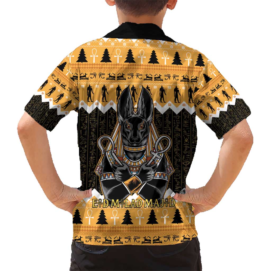Ancient Egyptian Christmas Family Matching Short Sleeve Bodycon Dress and Hawaiian Shirt Anubis Eid Milad Majid - Wonder Print Shop