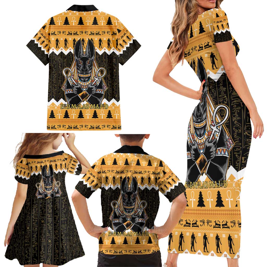 Ancient Egyptian Christmas Family Matching Short Sleeve Bodycon Dress and Hawaiian Shirt Anubis Eid Milad Majid - Wonder Print Shop