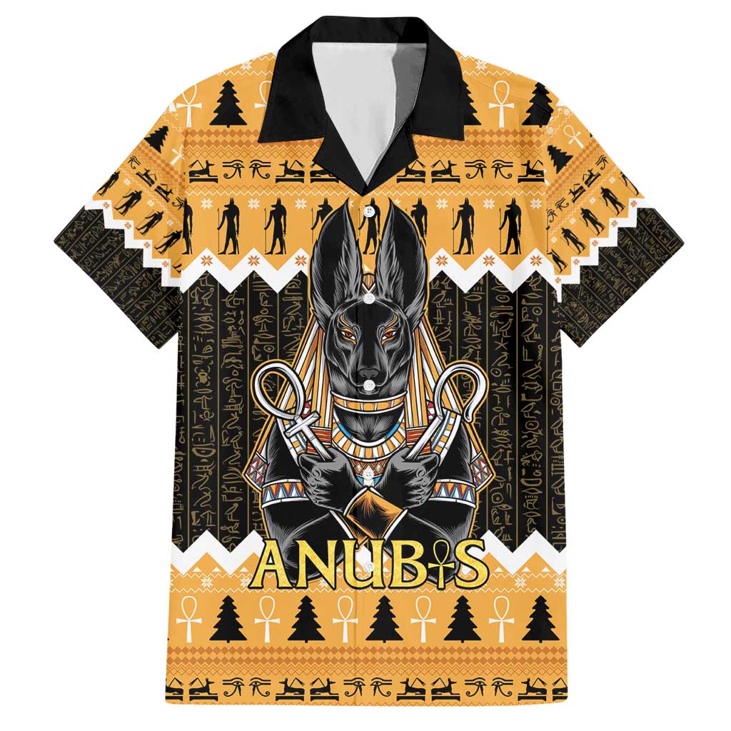 Ancient Egyptian Christmas Family Matching Short Sleeve Bodycon Dress and Hawaiian Shirt Anubis Eid Milad Majid - Wonder Print Shop