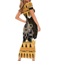 Ancient Egyptian Christmas Family Matching Short Sleeve Bodycon Dress and Hawaiian Shirt Anubis Eid Milad Majid - Wonder Print Shop