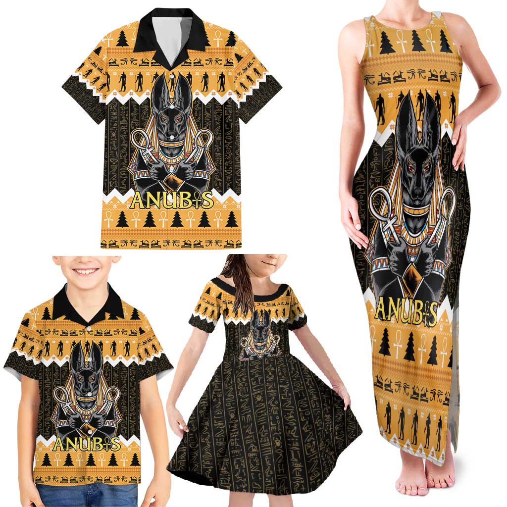 Ancient Egyptian Christmas Family Matching Tank Maxi Dress and Hawaiian Shirt Anubis Eid Milad Majid - Wonder Print Shop