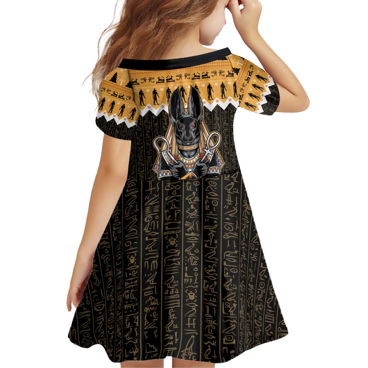 Ancient Egyptian Christmas Kid Short Sleeve Dress Anubis Eid Milad Majid - Wonder Print Shop