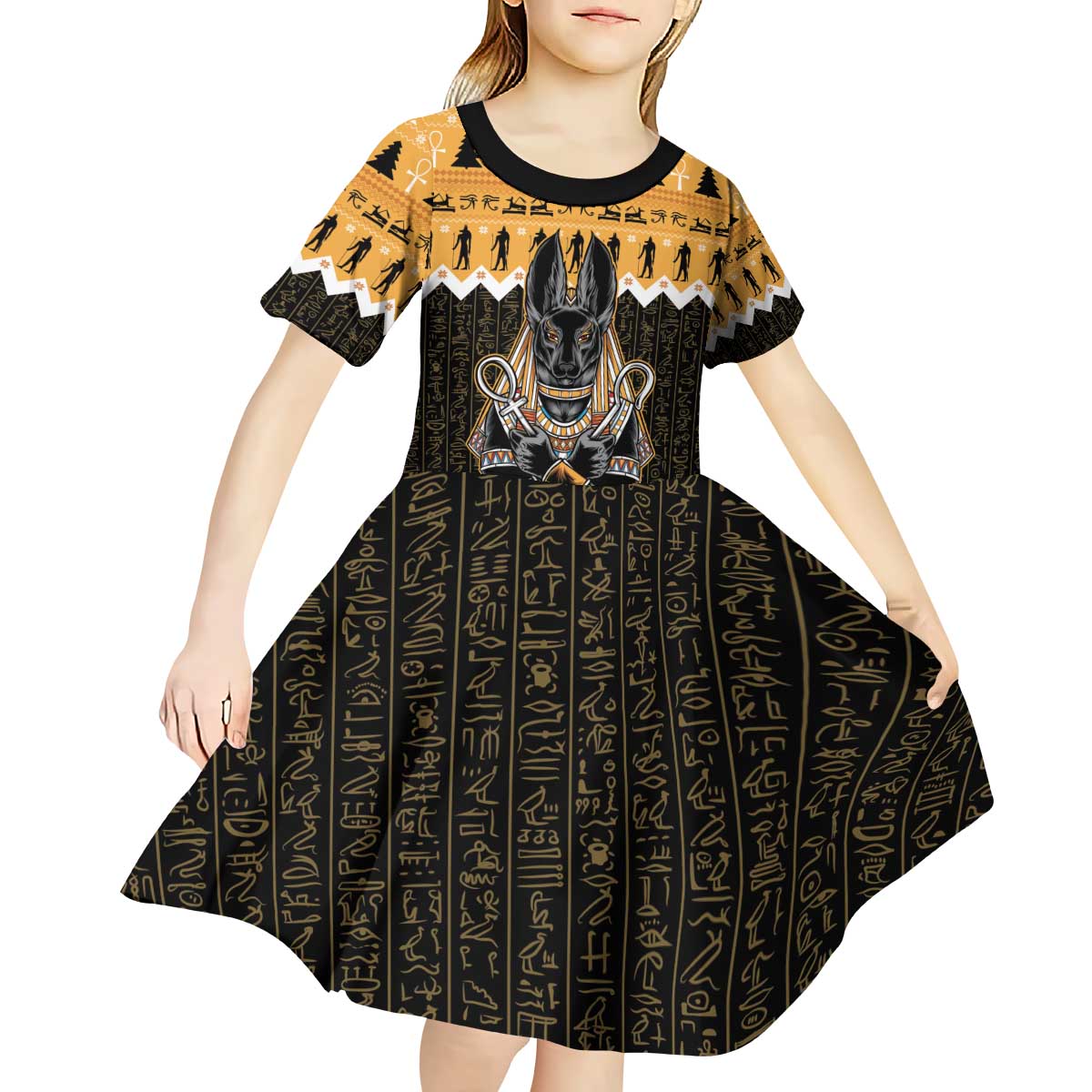 Ancient Egyptian Christmas Kid Short Sleeve Dress Anubis Eid Milad Majid - Wonder Print Shop