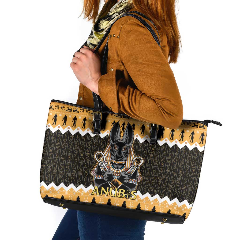 Ancient Egyptian Christmas Leather Tote Bag Anubis Eid Milad Majid - Wonder Print Shop